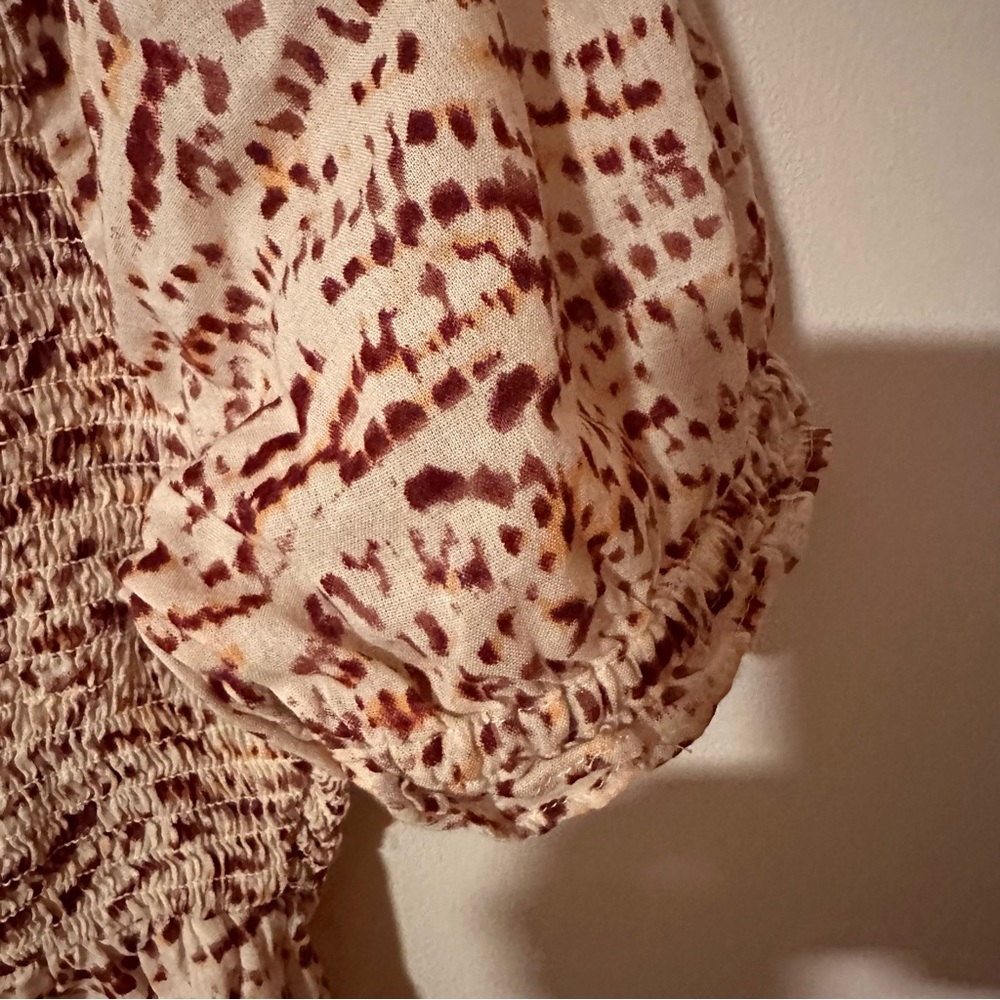 Old Navy Red and Cream Puff Sleeve Peplum Blouse Medium Boho Summer Spring‎ - Picture 11 of 14